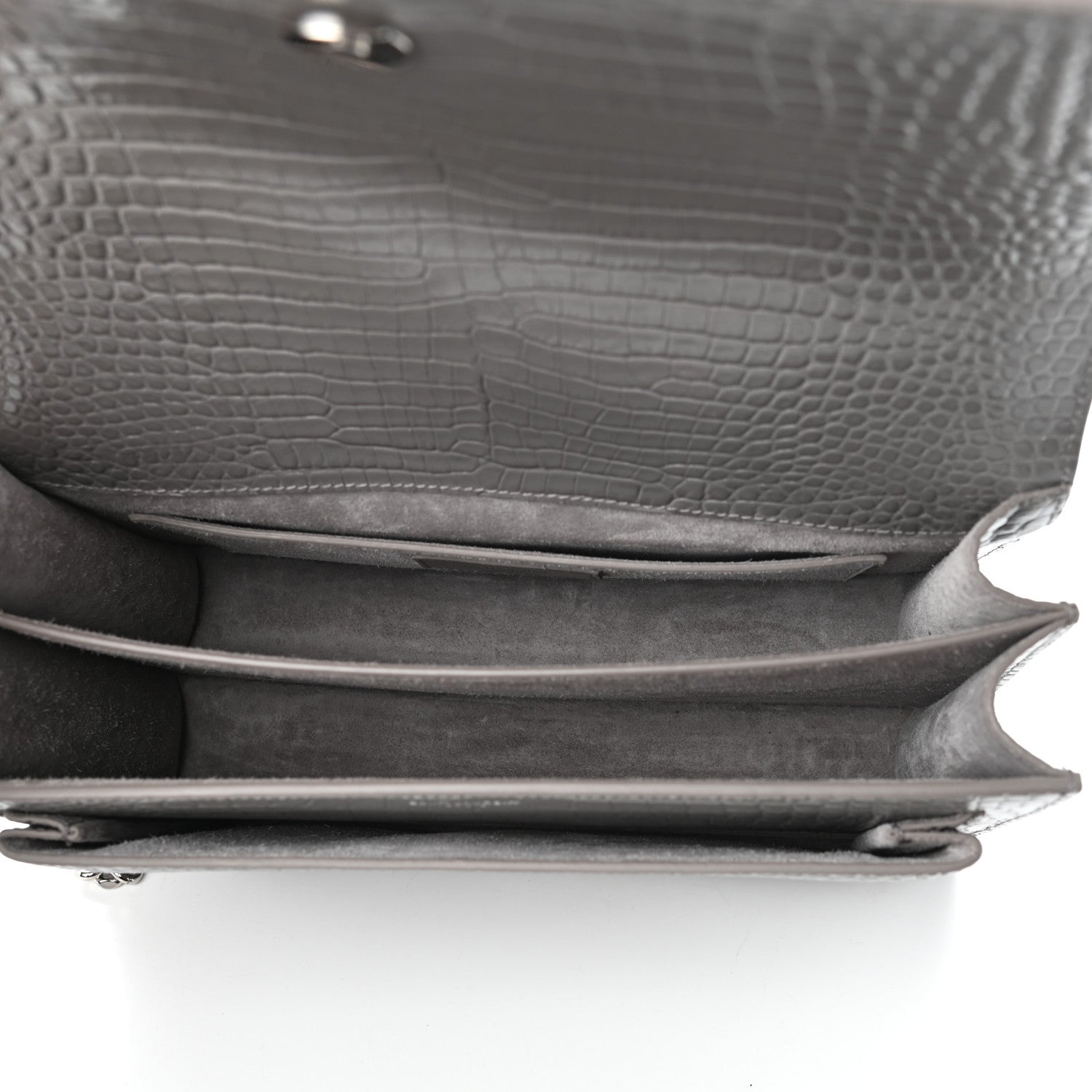 Saint Laurent Calfskin Crocodile Embossed Large Monogram Sunset Fog 5 of 9