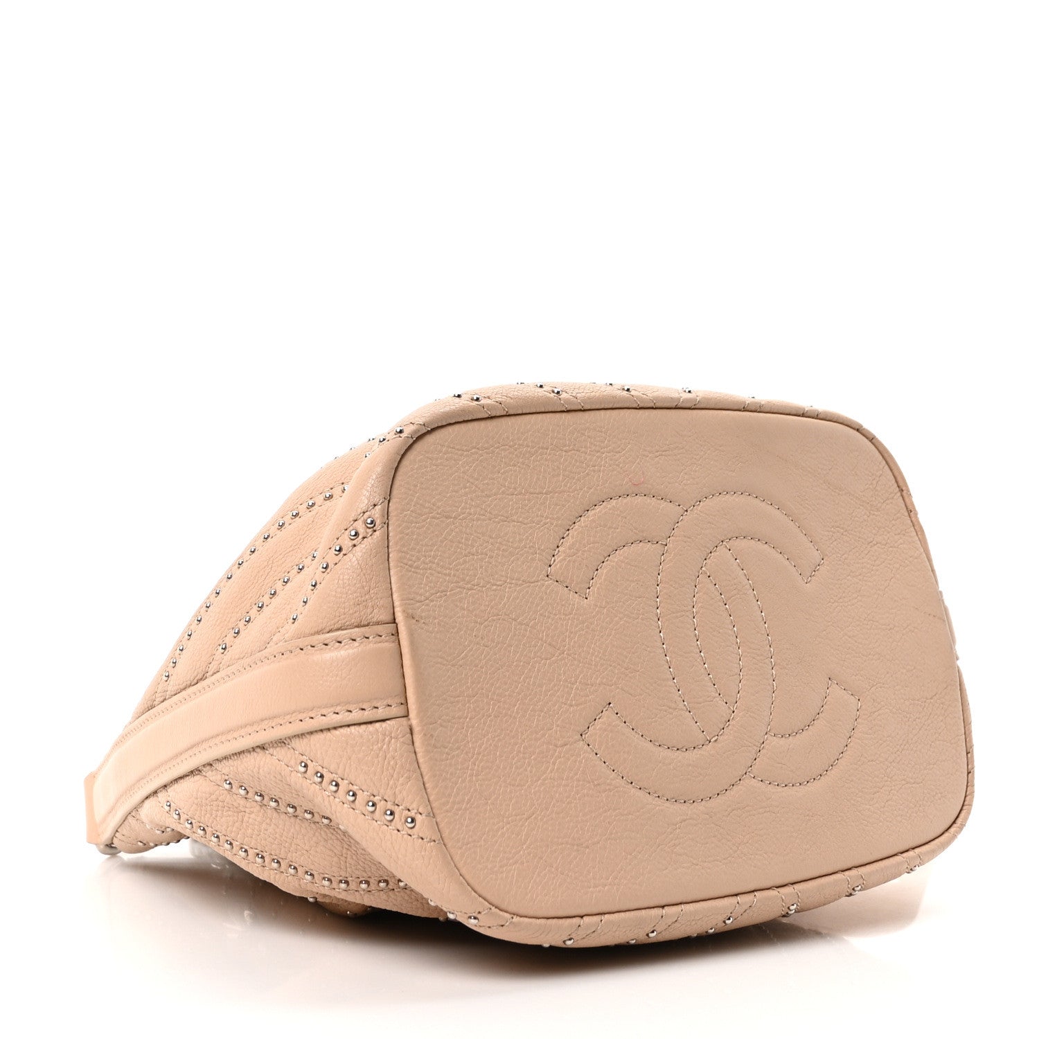 Chanel Metallic Calfskin Studded Chevron Quilted Small Stud Wars Drawstring Bag Beige 4 of 10