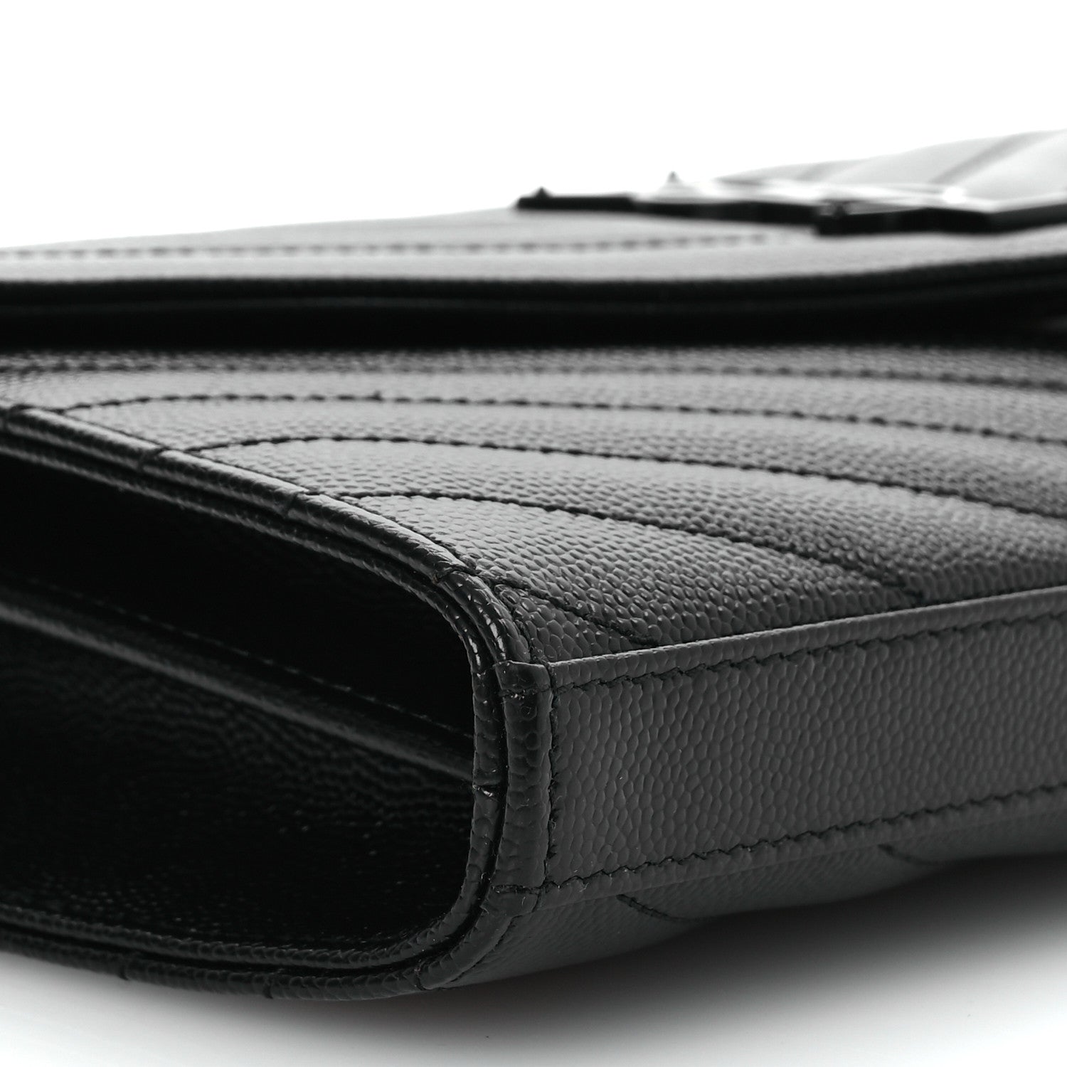 Saint Laurent Grain De Poudre Matelasse Chevron Monogram Monochrome Chain Wallet Black 11 of 13