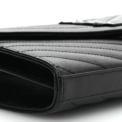 Saint Laurent Grain De Poudre Matelasse Chevron Monogram Monochrome Chain Wallet Black 11 of 13