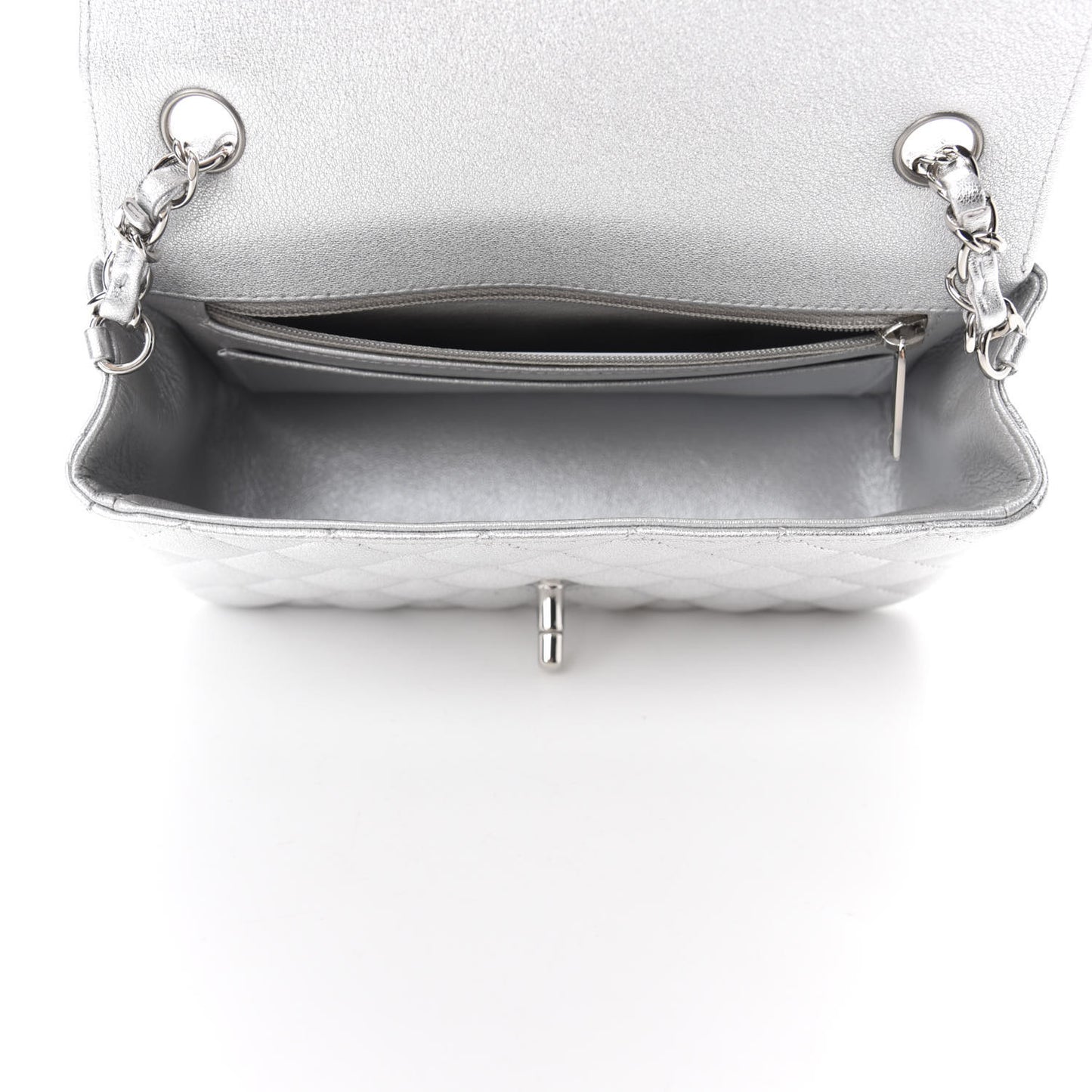 Metallic Lambskin Quilted Mini Rectangular Flap Silver