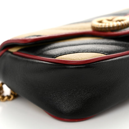 Gucci Vintage Effect Calfskin Matelasse Diagonal Striped Super Mini Torchon GG Marmont Shoulder Bag Black Beige 9 of 10