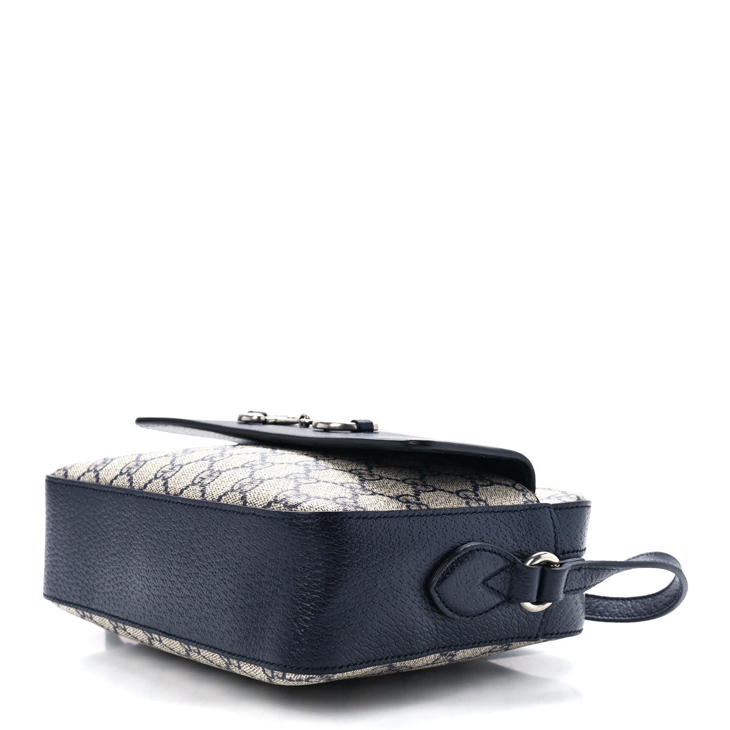 Gucci GG Supreme Monogram Textured Dollar Calfskin Small Horsebit 1955 Shoulder Bag Beige Blue 9 of 11