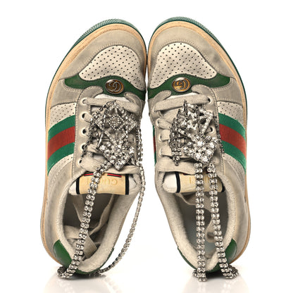 Gucci Nubuck Calfskin Web Removable Crystals Womens Screener Sneakers 36 Dusty Milk New Mystic White 2 of 9