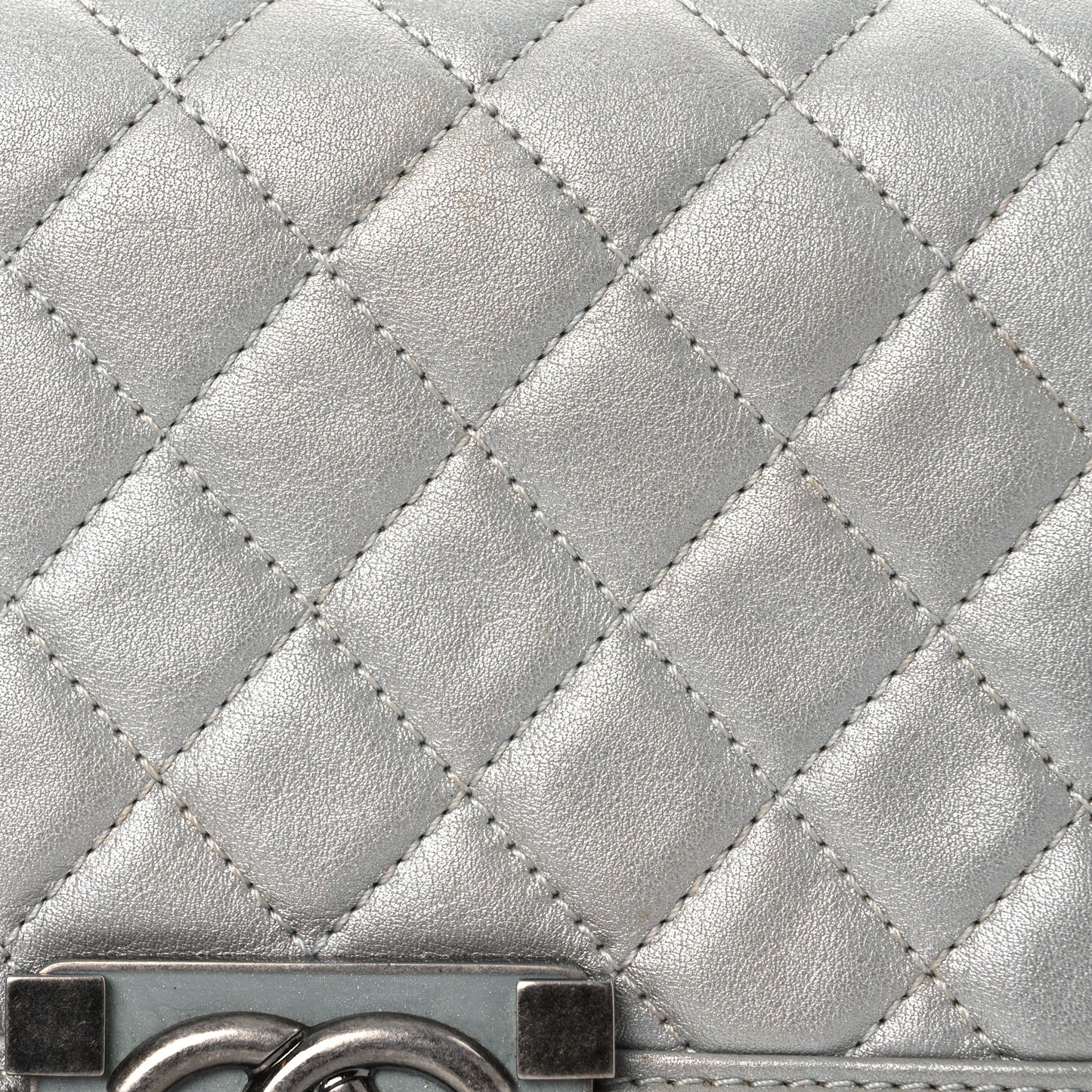 Metallic Lambskin Quilted Small Boy Flap Silver