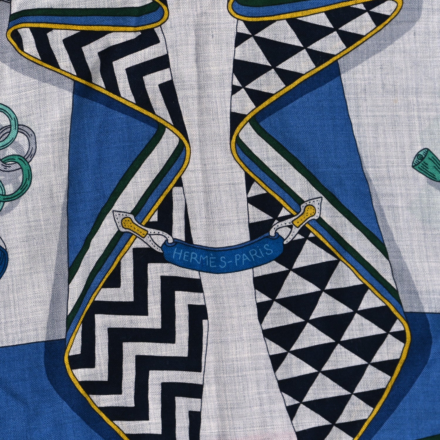 Hermes Cashmere Silk Boquets Sellier Giant Pointe Triangle Shawl Gris Chine Bleu Vert 3 of 3