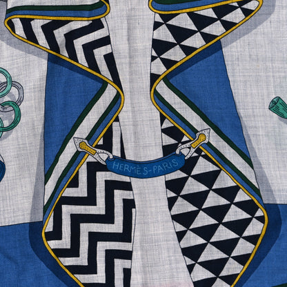Hermes Cashmere Silk Boquets Sellier Giant Pointe Triangle Shawl Gris Chine Bleu Vert 3 of 3