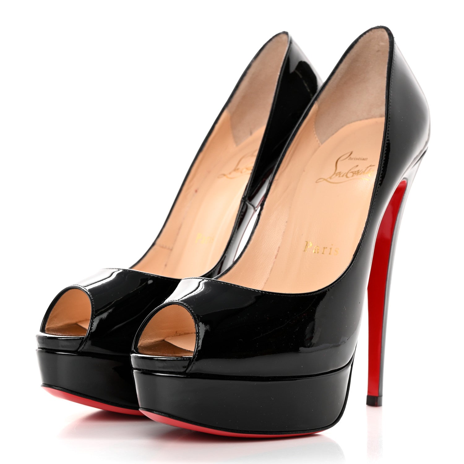 Christian Louboutin Patent Lady Peep 150 Pumps 38 Black 3 of 11