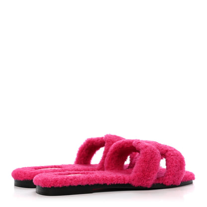 Hermes Woolskin Oran Sandals 38 Rose Fuchsia 3 of 4