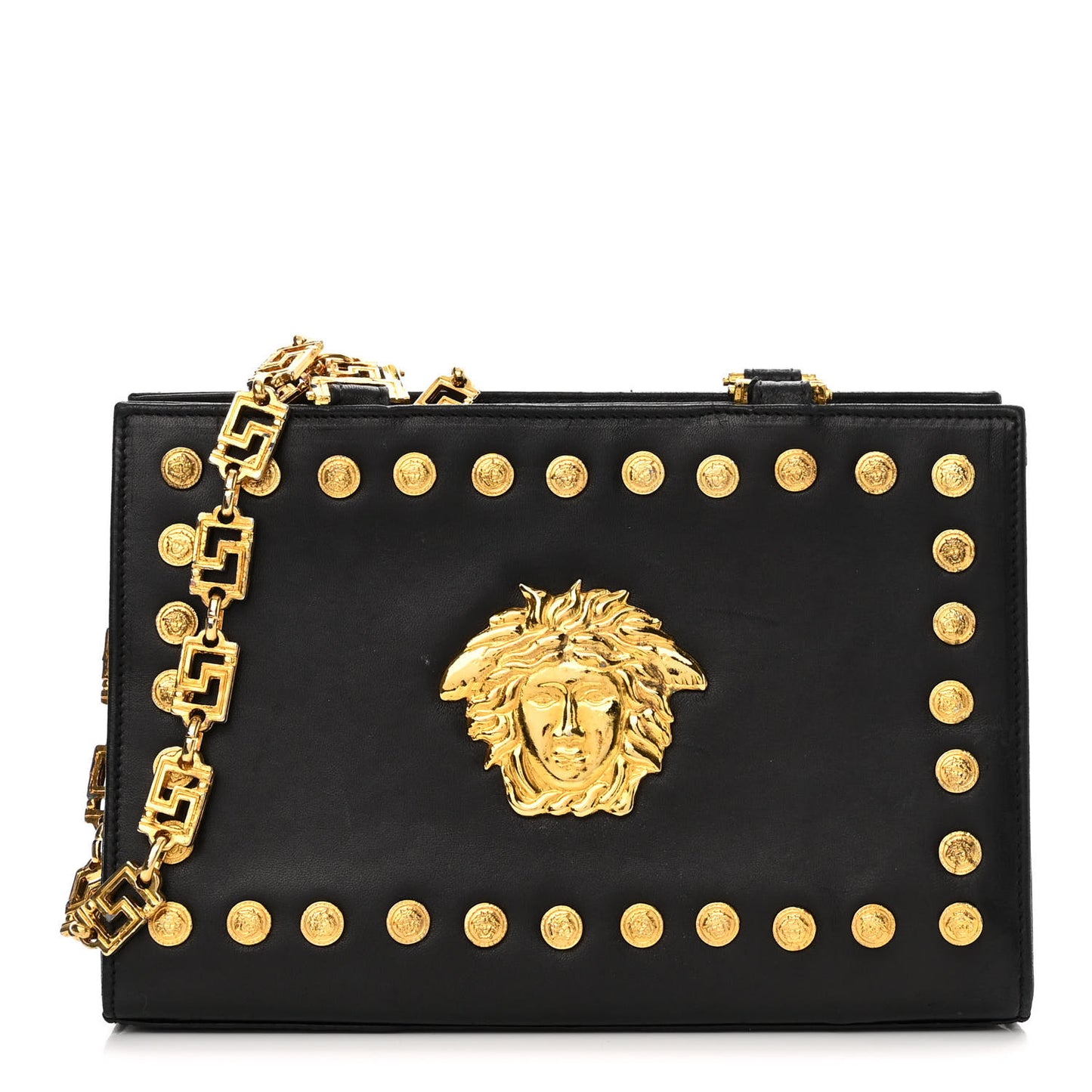 Calfskin Medallion Tribute Chain Shoulder Bag Black