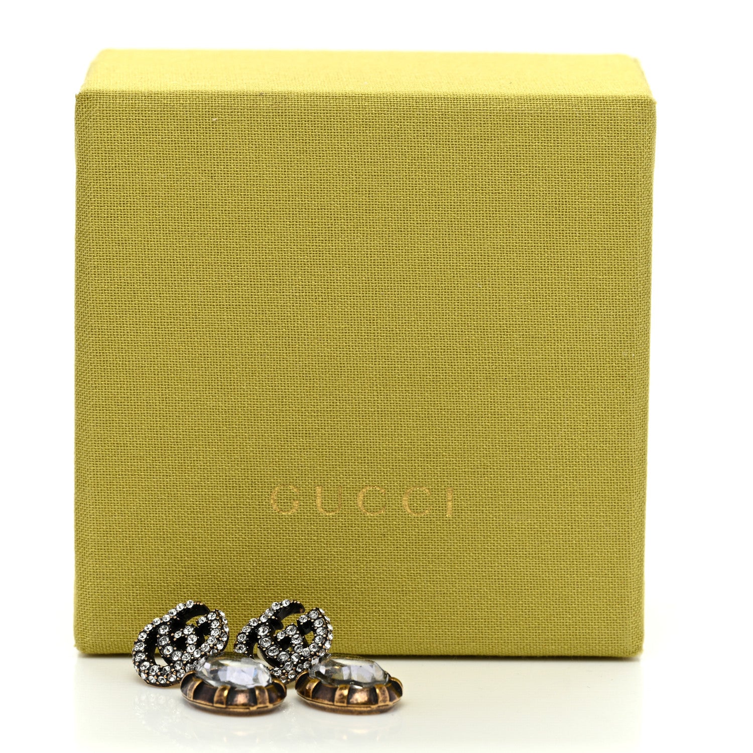 Gucci Metal Crystal Double G Drop Earrings Aged Gold 5 of 5