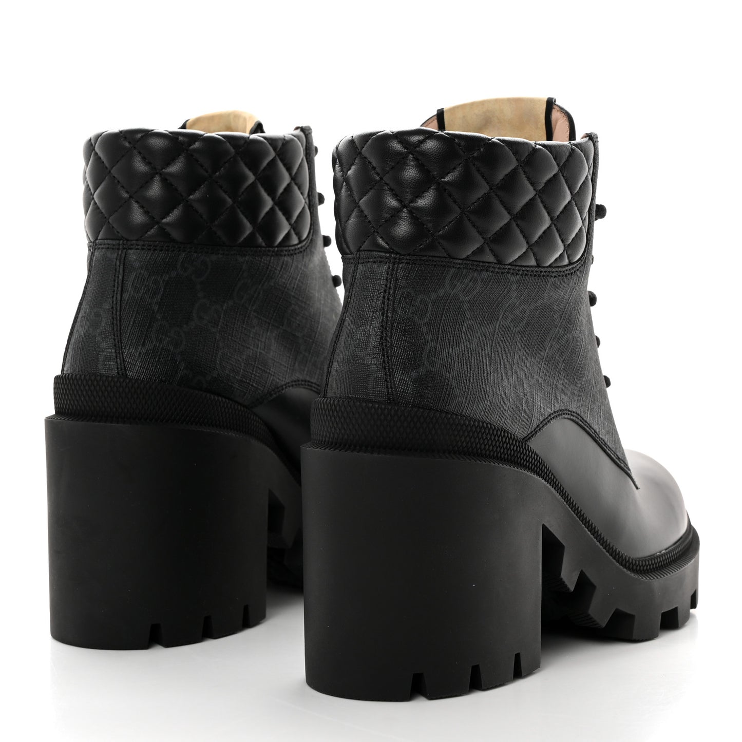 Apollo Calfskin GG Supreme Nappa Samoa Quilted Lace Up Ankle Boots 39.5 Black