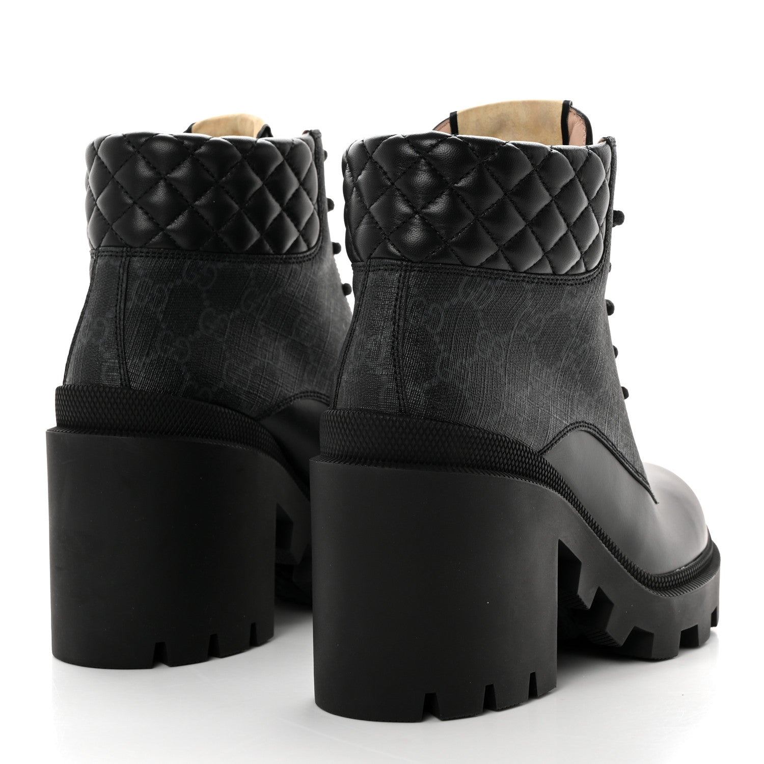 Gucci Apollo Calfskin GG Supreme Nappa Samoa Quilted Lace Up Ankle Boots 39.5 Black 4 of 9