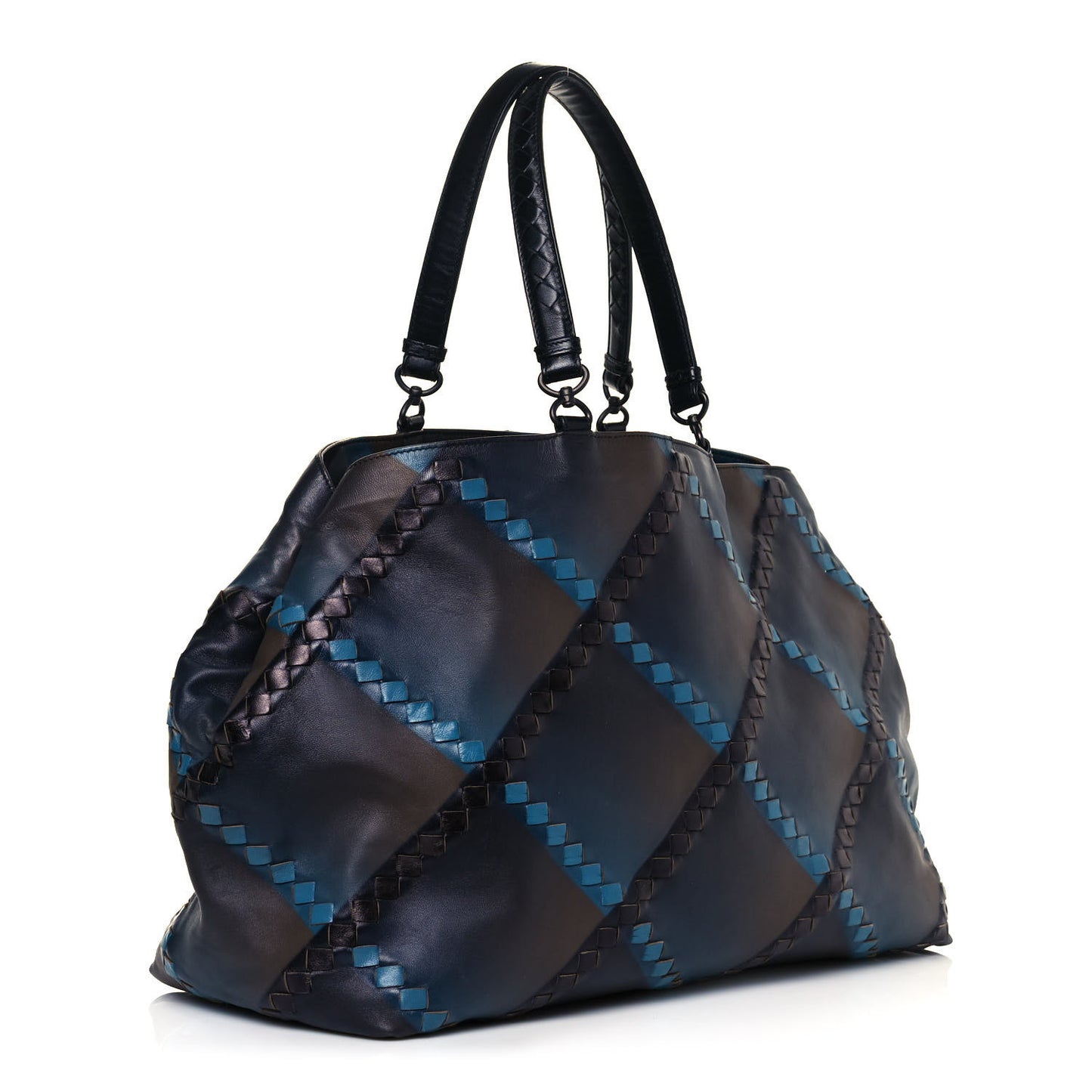 Calfskin Intrecciato Diamond Tote Black Blue