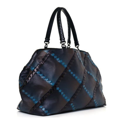 Bottega Veneta Calfskin Intrecciato Diamond Tote Black Blue 3 of 15