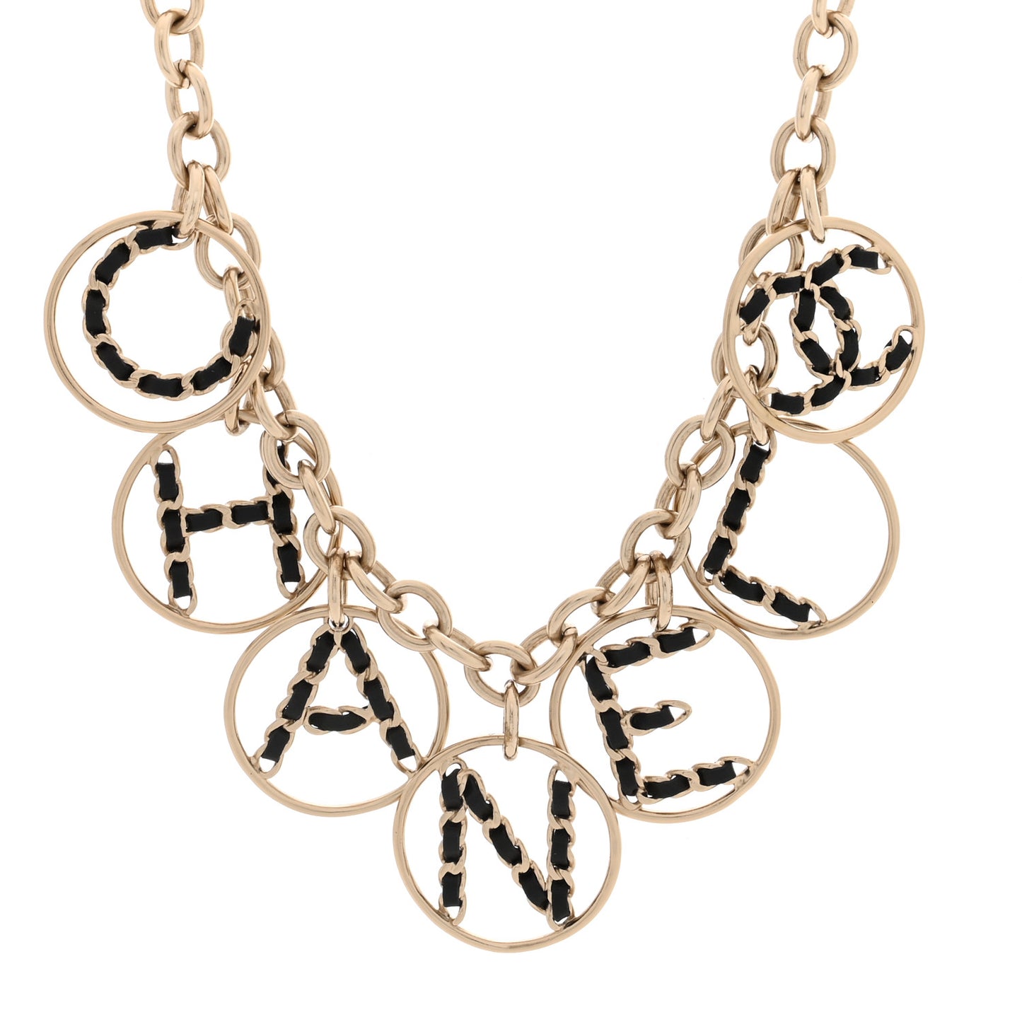 Lambskin Chain Logo Short Necklace Gold Black