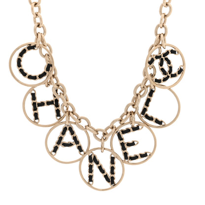 Chanel Lambskin Chain Logo Short Necklace Gold Black 1 of 5