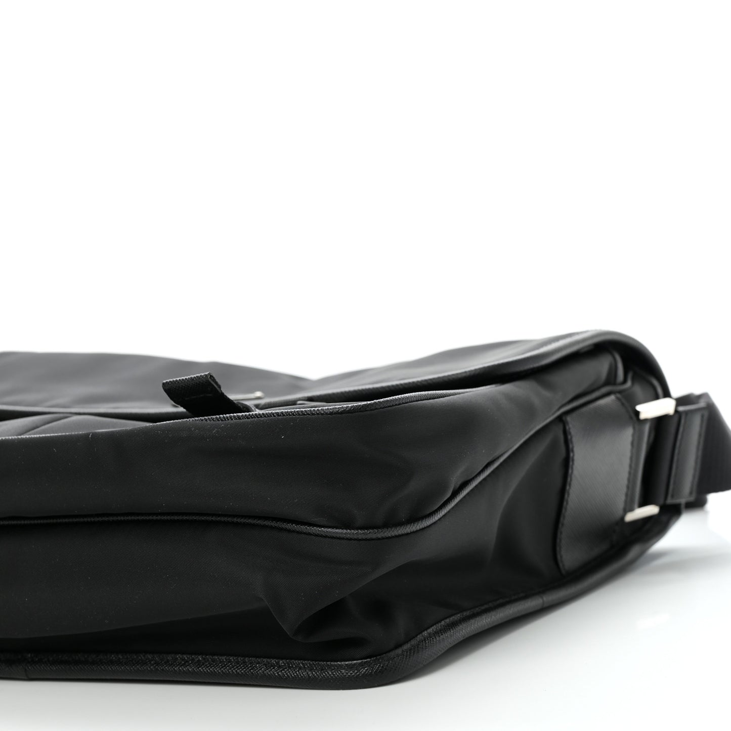 Tessuto Nylon Saffiano Large Double Snap Buckle Messenger Bag Black