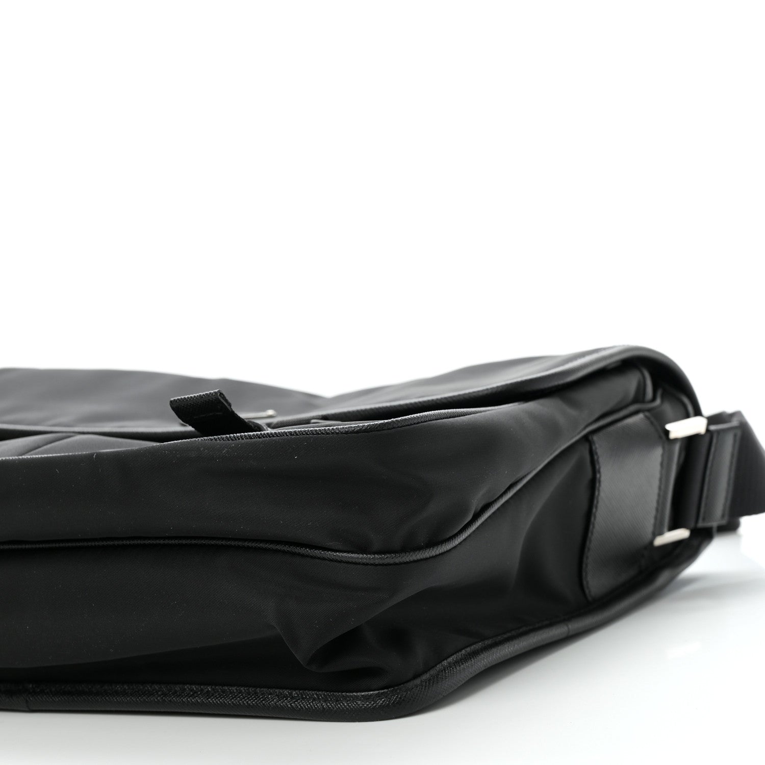 Prada Tessuto Nylon Saffiano Large Double Snap Buckle Messenger Bag Black 9 of 9