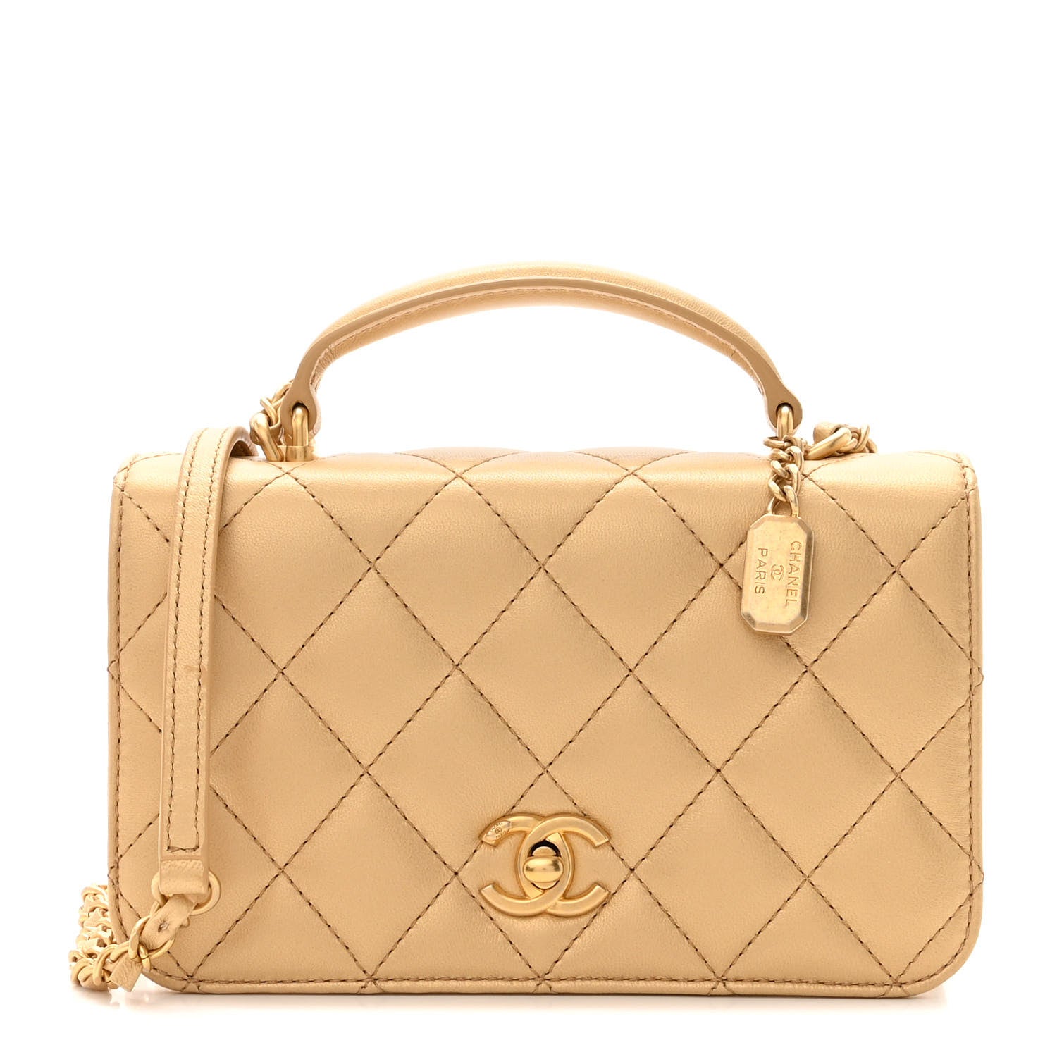 Chanel Metallic Lambskin Quilted Mini Top Handle Flap Gold 1 of 14