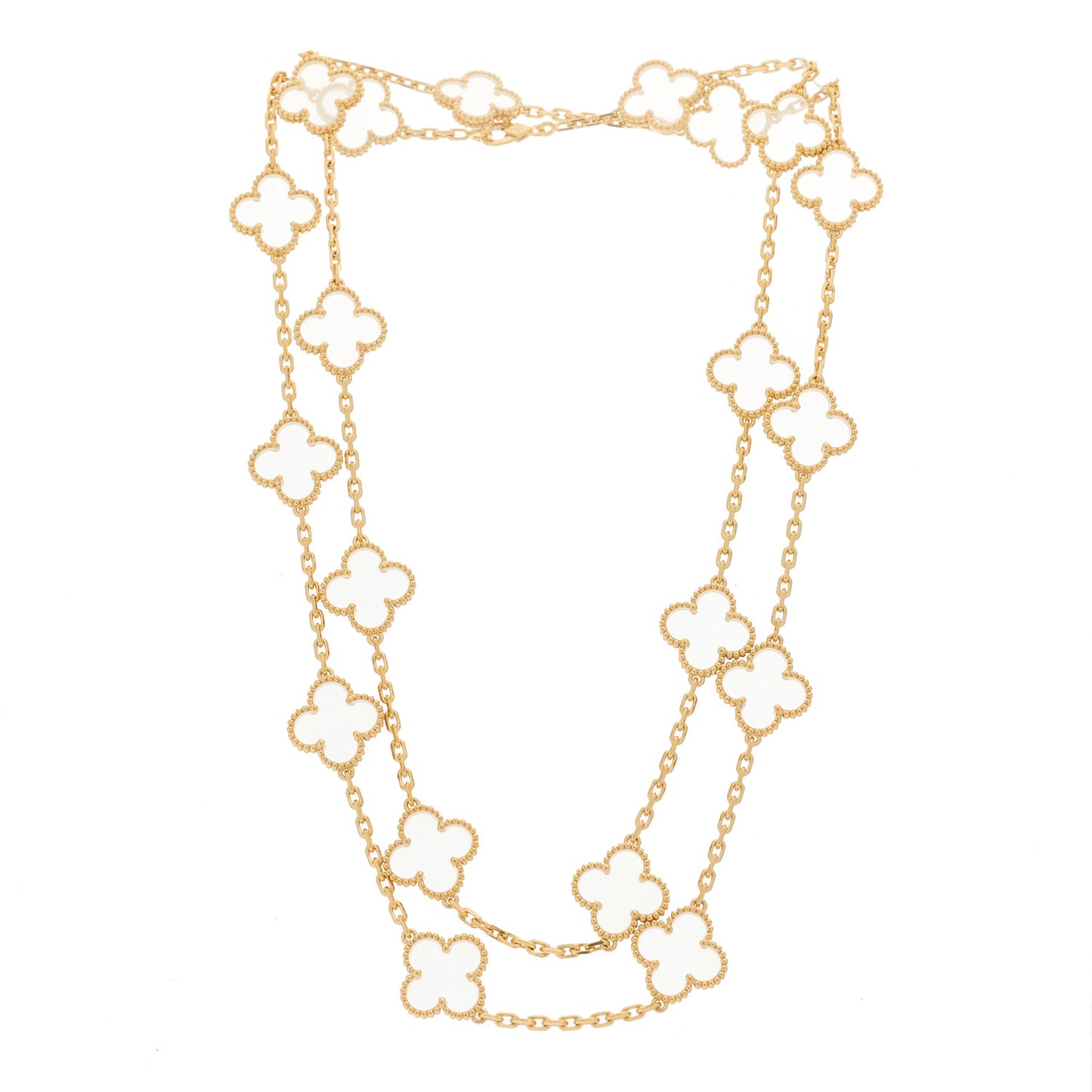 18K Yellow Gold Rock Crystal 20 Motifs Vintage Alhambra Necklace