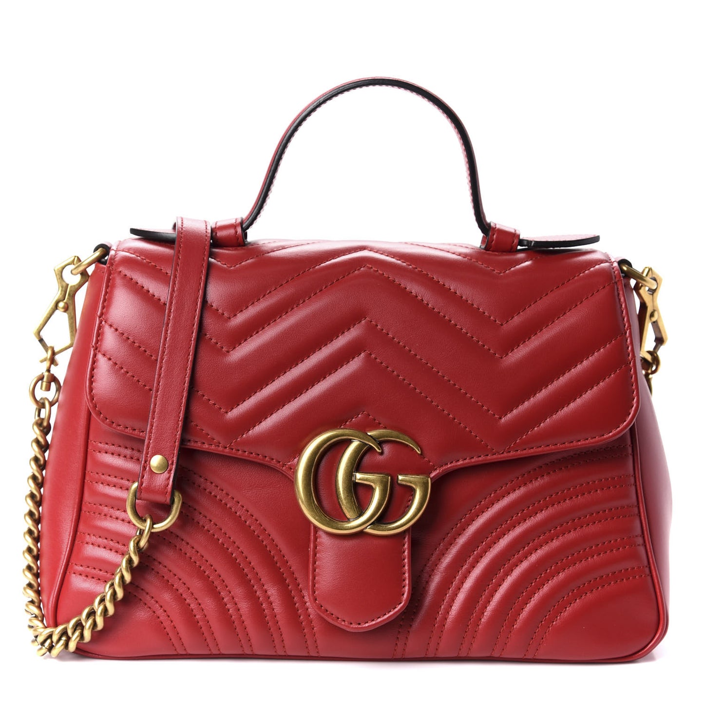 Calfskin Matelasse Small GG Marmont Top Handle Shoulder Bag Hibiscus Red