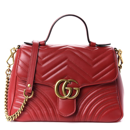 Gucci Calfskin Matelasse Small GG Marmont Top Handle Shoulder Bag Hibiscus Red 1 of 12