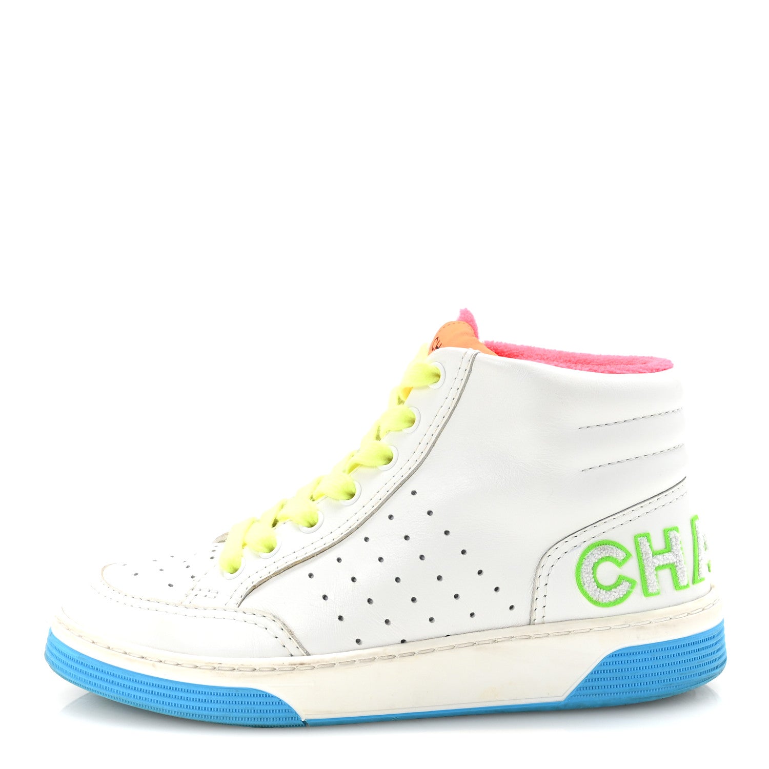 Chanel Calfskin Womens Logo High Top Sneakers 36 White Multicolor 1 of 9
