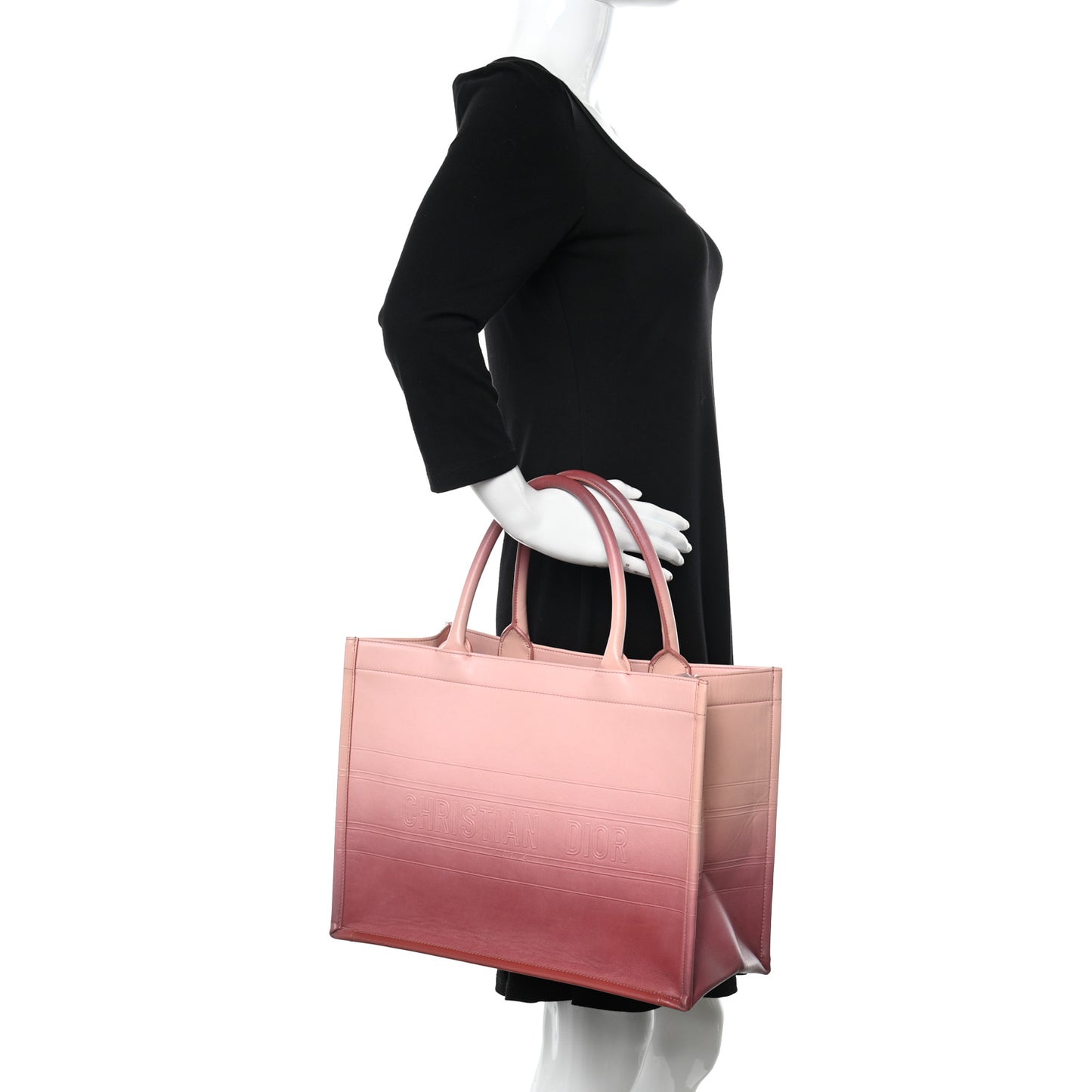 Gradient Smooth Calfskin Embossed Medium Book Tote Pink