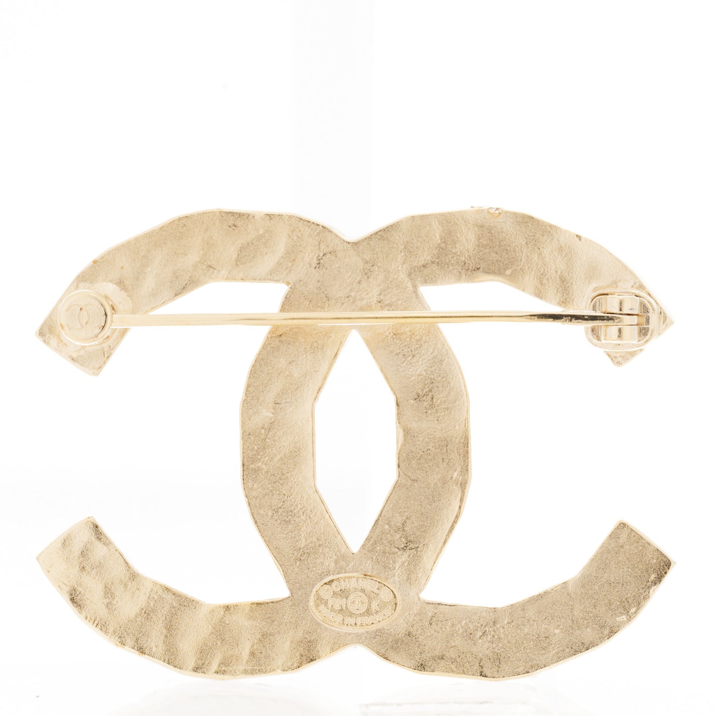 Crystal Pearl CC Brooch Gold