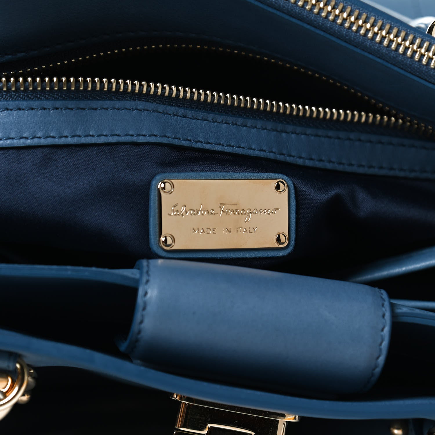 Salvatore Ferragamo Calfskin Gancini Tote Blue 8 of 10