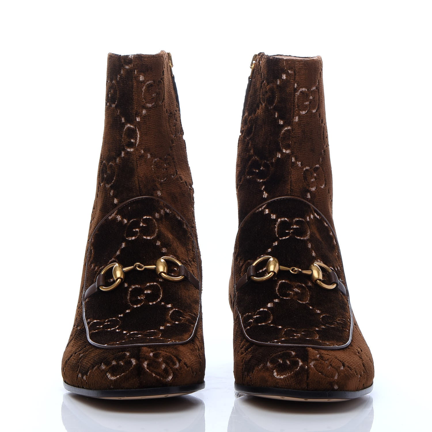 Gucci Velvet GG Monogram Crystal Horsebit Ankle Boots 41 Brown Vintage Cocoa 2 of 9