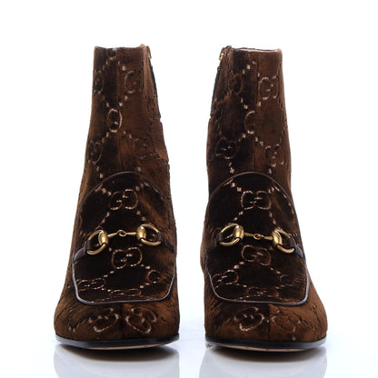 Gucci Velvet GG Monogram Crystal Horsebit Ankle Boots 41 Brown Vintage Cocoa 2 of 9