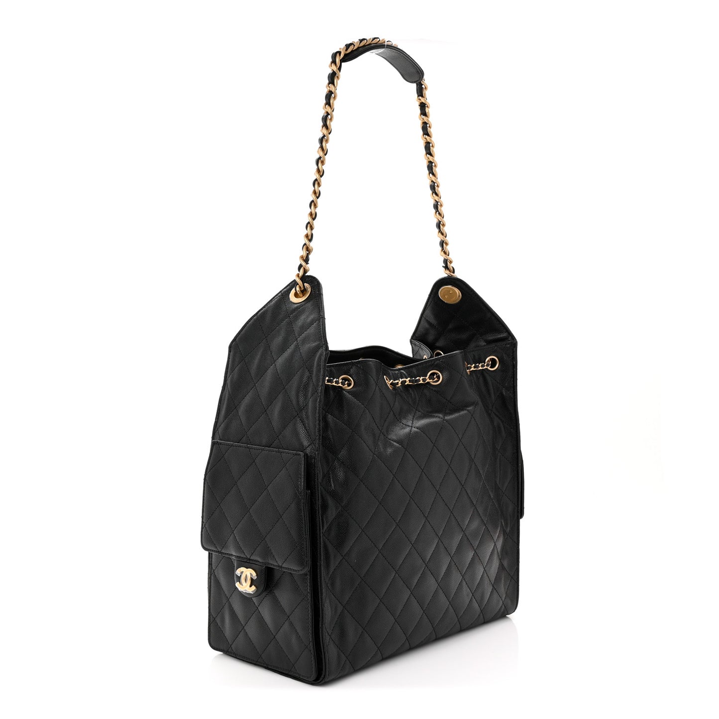 Caviar Quilted Medium Chanel 25 Handbag Black