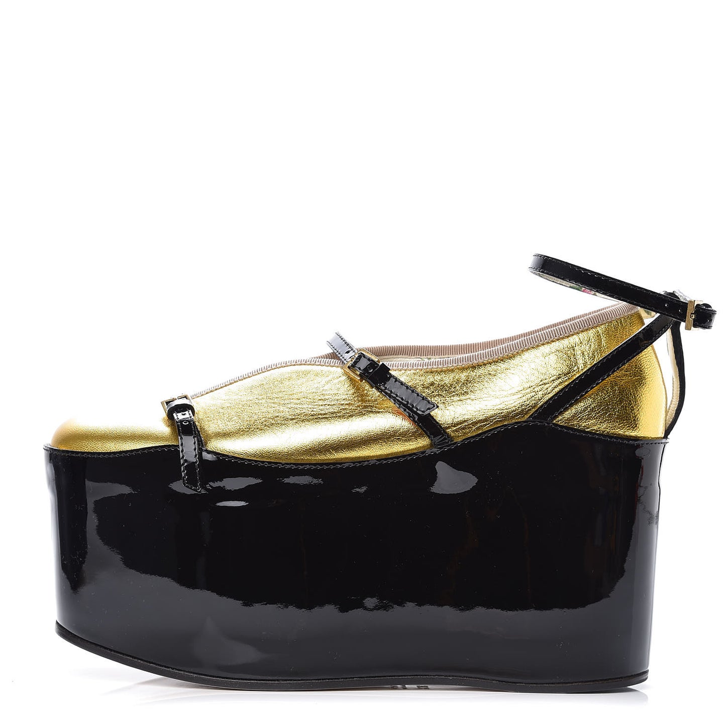 Metallic Nappa Patent Hannelore Detachable Platform Sandals 36.5 Gold Black