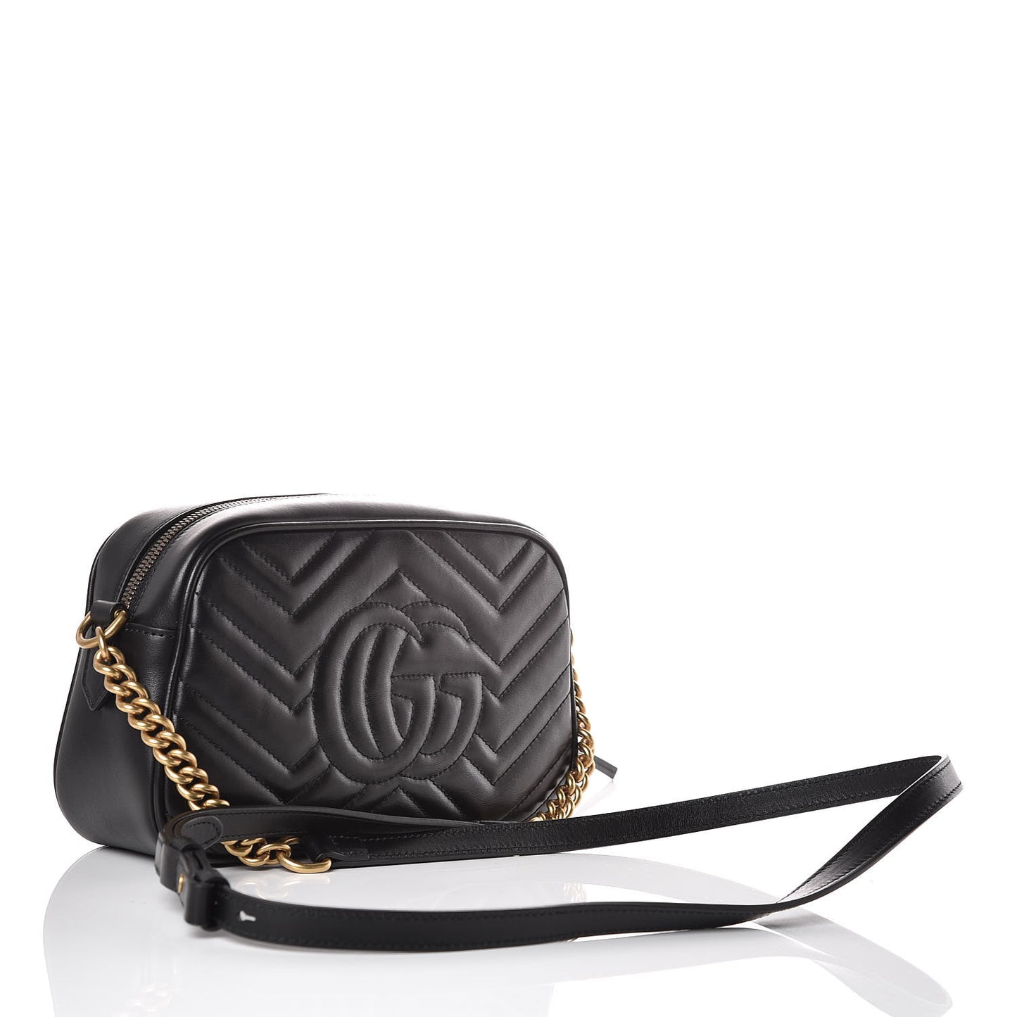 Calfskin Matelasse Small GG Marmont Chain Shoulder Bag Black