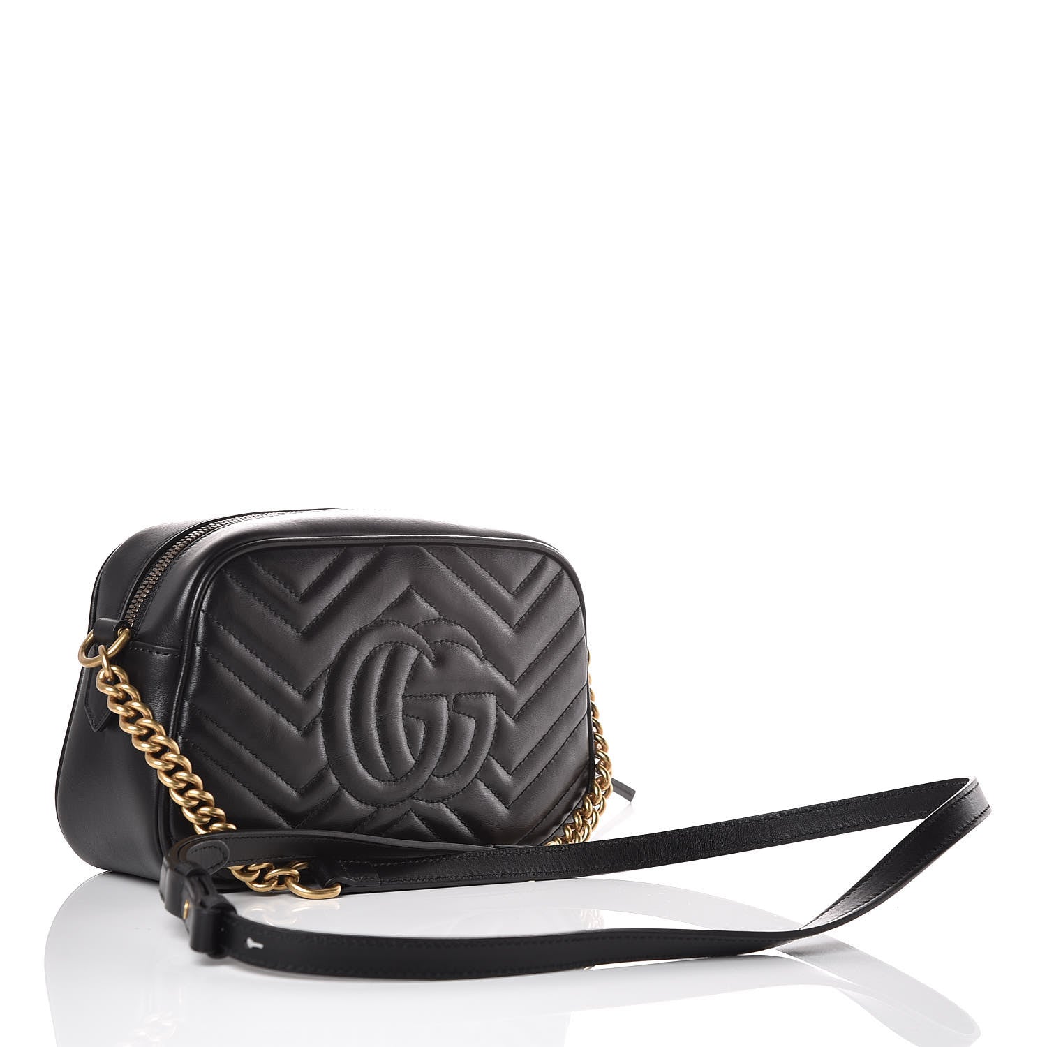 Gucci Calfskin Matelasse Small GG Marmont Chain Shoulder Bag Black 3 of 7