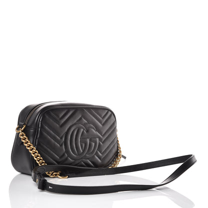 Gucci Calfskin Matelasse Small GG Marmont Chain Shoulder Bag Black 3 of 7