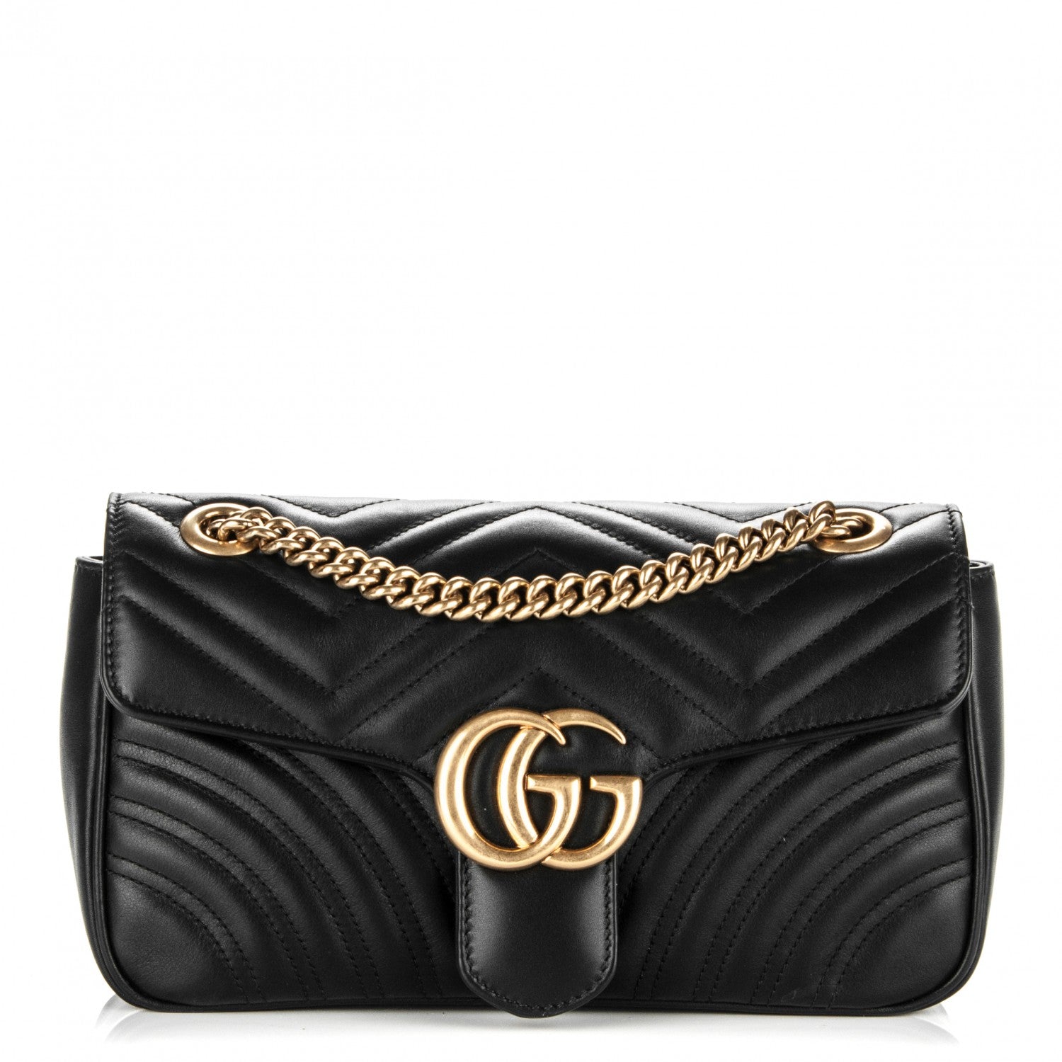 Gucci Calfskin Matelasse Small GG Marmont Shoulder Bag Black 1 of 7