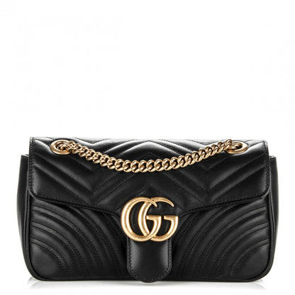 Gucci Calfskin Matelasse Small GG Marmont Shoulder Bag Black 1 of 7