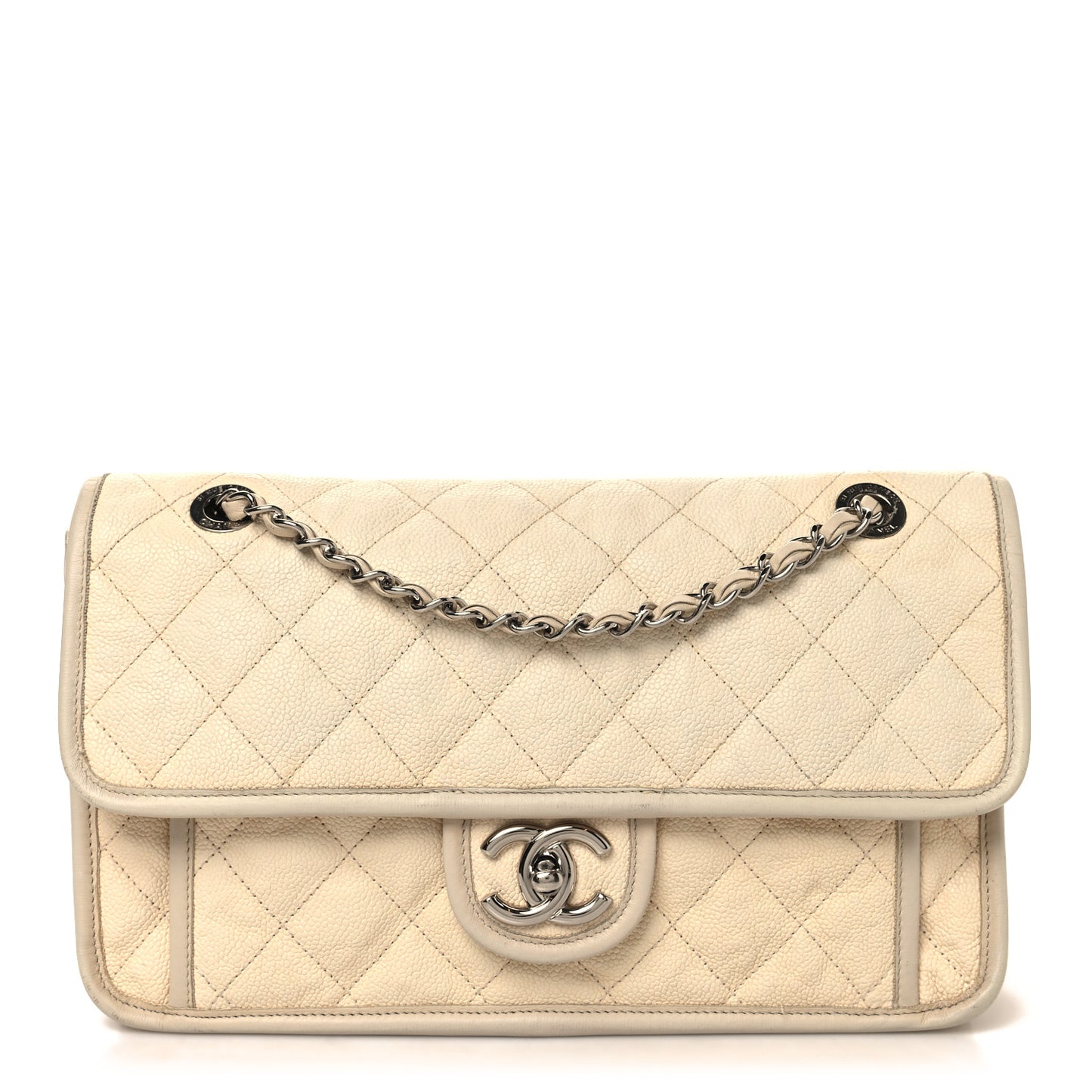 Caviar Quilted Medium French Riviera Flap White