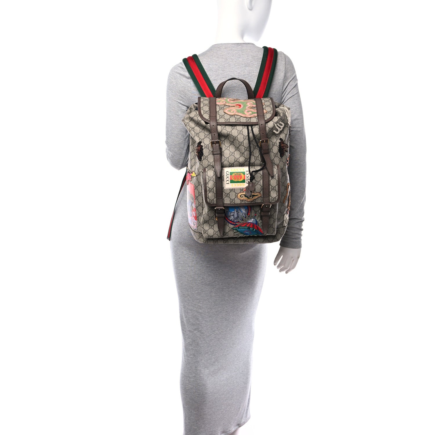 Gucci Soft GG Supreme Monogram Courrier Web Double Buckle Backpack Beige New Acero 2 of 11
