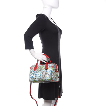 Gucci GG Supreme Monogram Blooms Small Boston Beige Blue Navy Hibiscus Red 3 of 11