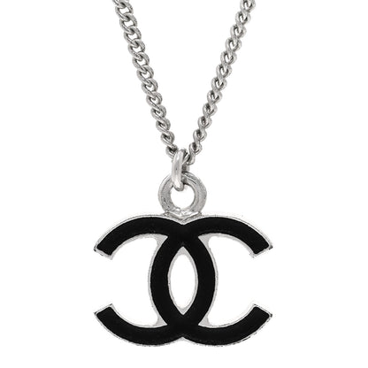 Chanel Enamel CC Pendant Necklace Black Silver 4 of 5