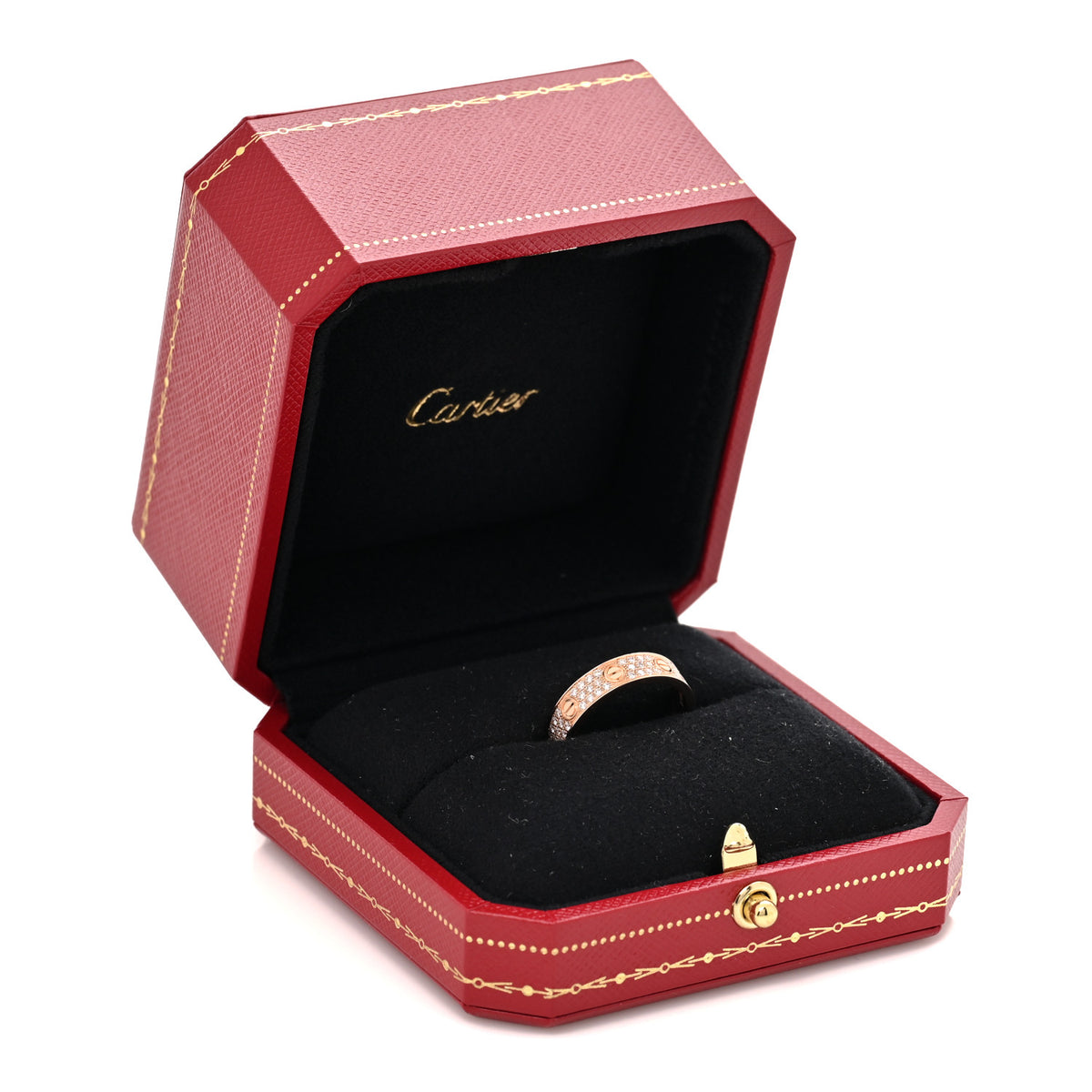 18K Pink Gold Diamond 5mm LOVE Wedding Paved Band Ring 53 6.5