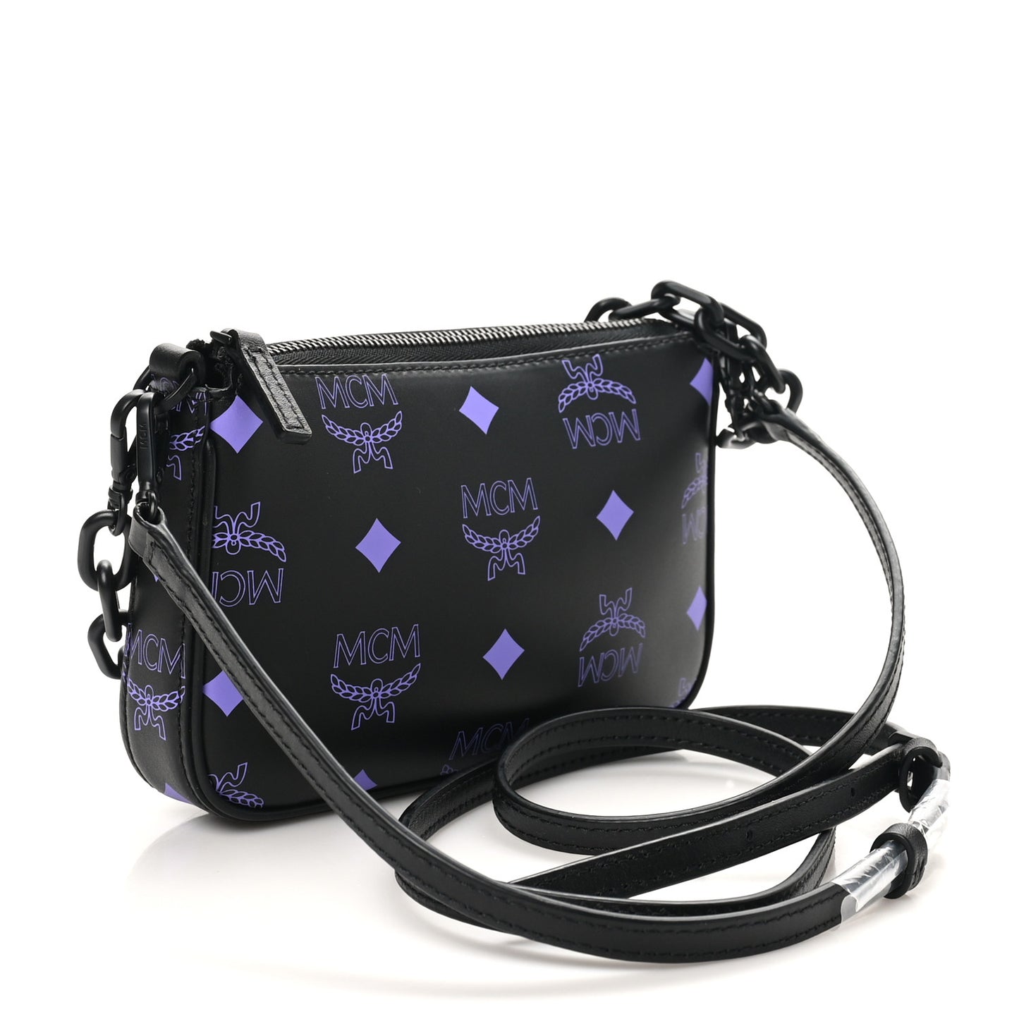 Calfskin Visetos Color Splash Logo Pouch On Chain Mini Dahlia Purple