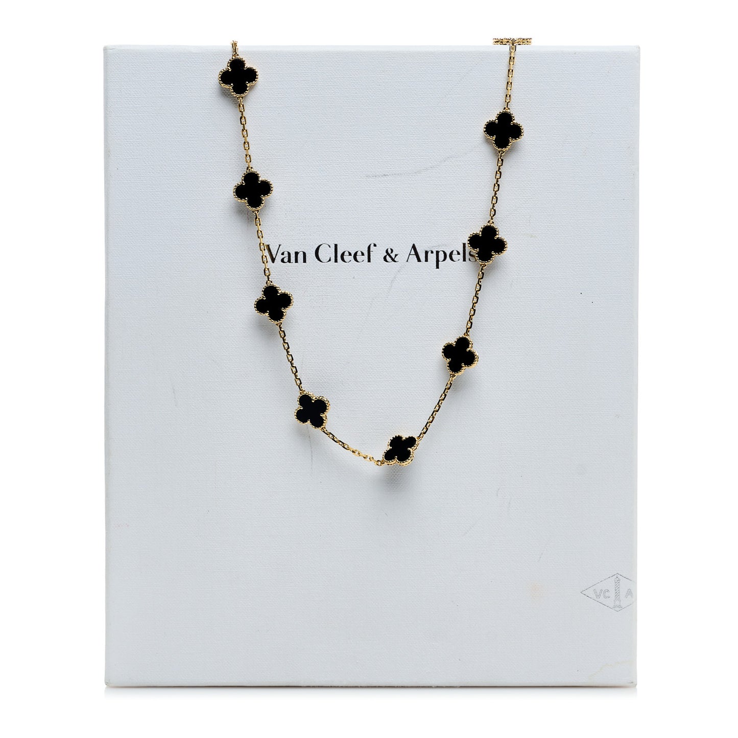 18K Yellow Gold Black Onyx 20 Motifs Vintage Alhambra Necklace