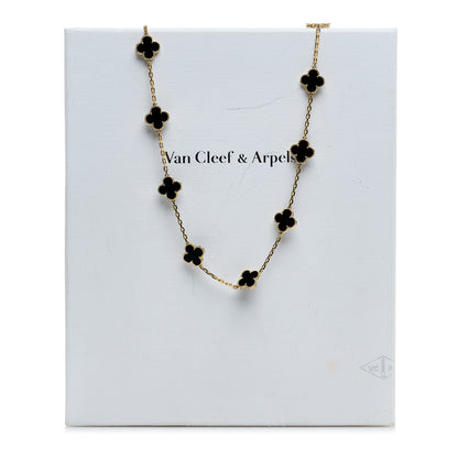 Van Cleef & Arpels 18K Yellow Gold Black Onyx 20 Motifs Vintage Alhambra Necklace 6 of 6