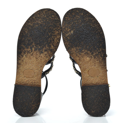 Chanel Lambskin Gladiator Chain Sandals 41 Black Gold 5 of 9