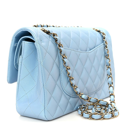 Chanel Iridescent Lambskin Quilted Medium Double Flap Light Blue 3 of 12